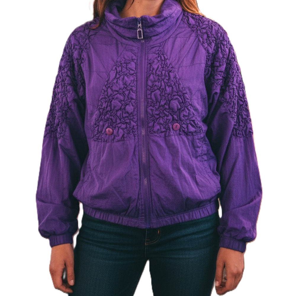 Great Cavalier Sz L Popcorn Textured Nylon Windbreaker Purple 90s Vtg Streetwear